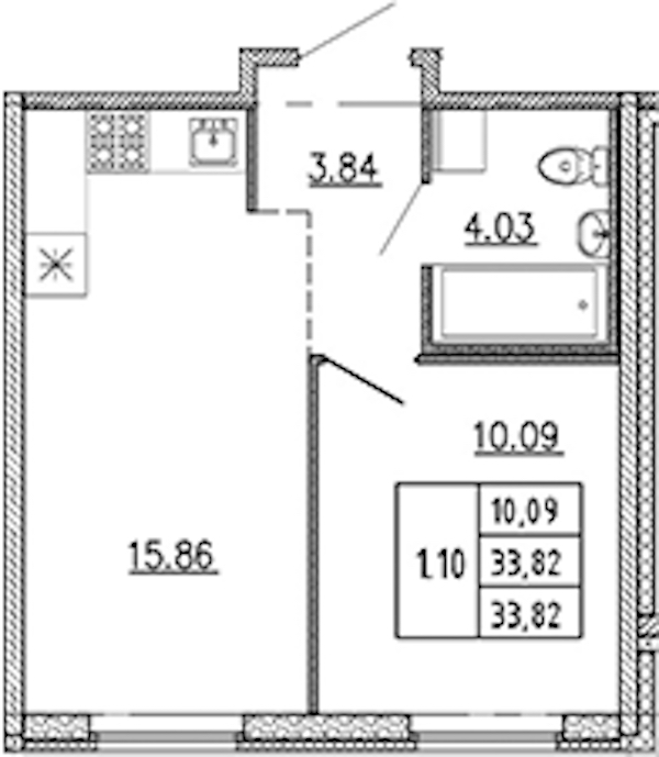 1-комнатная квартира 33.82 м², 1/22 эт., ЖК «Новые горизонты 2»